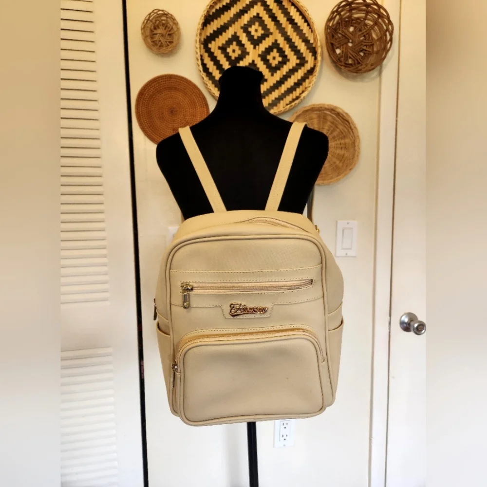 Cream Backpack with Gold Accents - Picture 4 of 9